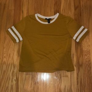 Mustard color shirt with white stripes